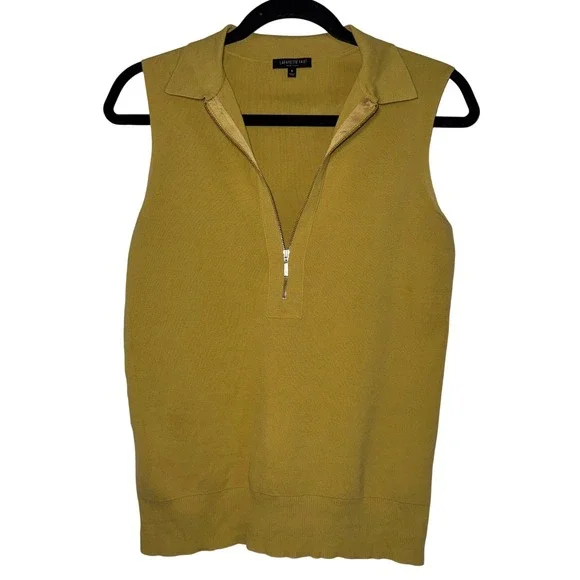 Lafayette 148 New York Chartreuse Sleeveless Quarter Zip Knit Top Small - Picture 1 of 5